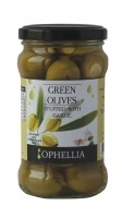 Зеленые оливки фаршированные чесноком в рассоле «Ophellia» 314 г