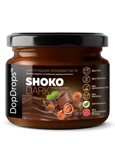 Паста темный шоколад и фундук Shoko Dark Hazelnut Butter «DopDrops» 250 г