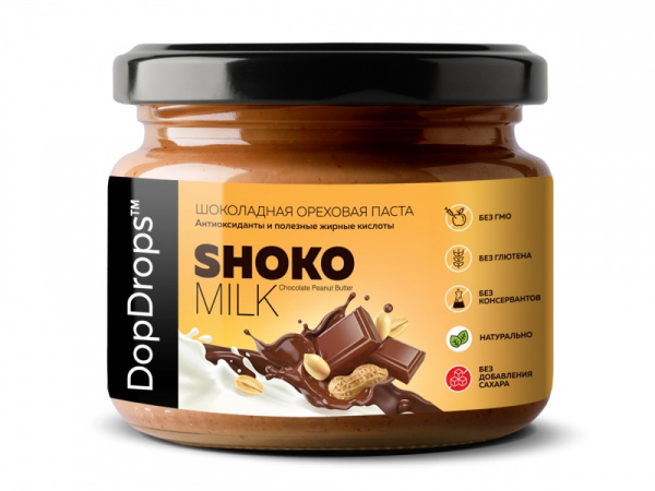 Паста молочный шоколад и арахис ShokoMILK Peanut Butter «DopDrops» 250 г