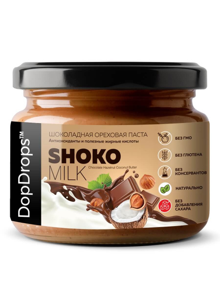 Паста молочный шоколад с фундуком Shoko Milk Hazelnut Coconut Butter «DopDrops» 250 г