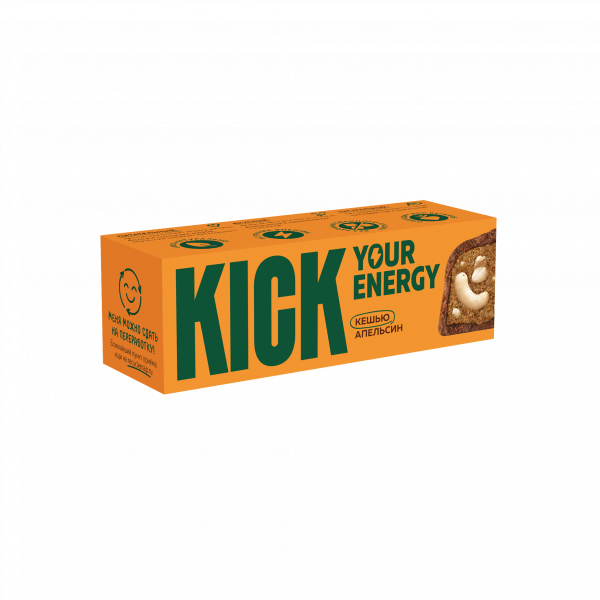 Кешью батончик с какао и маслом апельсина в карамельном шоколаде «KICK YOUR ENERGY» 45 г