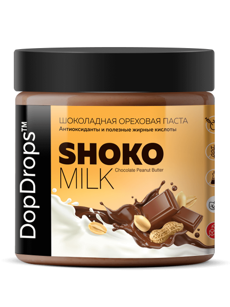Паста ореховая молочный шоколад и арахис ShokoMILK Peanut Butter «DopDrops» 500 г